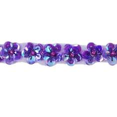 P3506 Floral Beaded Sequin Trim for Sewing & Crafts Purple Pre-Cut 36"