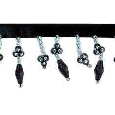 P3516 Black Fringe Beaded Trim Pre-Cut 36"