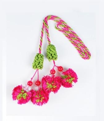 E4406 Fuchsia & Lime  Green Beaded Tassel