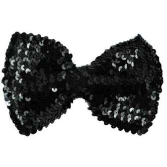 E5992  Black Sequin Bow Tie Applique  7"