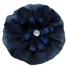 E6019 Navy Floral Brooch Clip Applique 4"