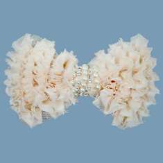 E6034  Ivory Pearl Bow Clip Brooch Applique 5"