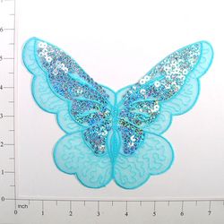 E6326 Lt. Blue Butterfly Embroidered Sequin Applique 6.5"