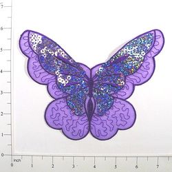 E6326 Purple Butterfly Embroidered Sequin Applique 6.5"