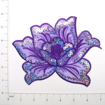 E6338  Purple Rose Embroidered Sequin Applique 6.5"