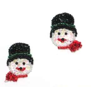 E994 -PR  Set of (2) Snowman Face Mirror Pair Appliques 1.5"