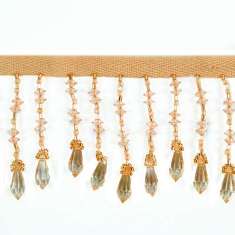 P6105 Home Decor Gold Beaded Fringe Trim Pre-Cut 36"