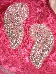 STS1 Kathy Mirror Pair Silver Beaded Crystal Rhinestone Appliques 2.5"