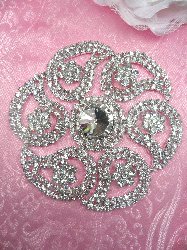 STS106 Silver Crystal Rhinestone Applique Embellishment  4"