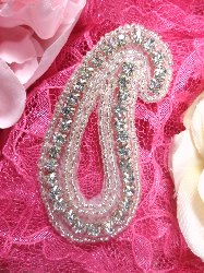 STS11 Paisley Silver Beaded Crystal Rhinestone Applique