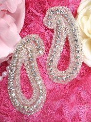 STS12 Shirley Mirror Pair Silver Beaded Crystal Rhinestone Appliques 2.75"