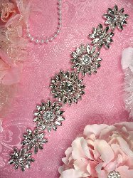 STS133 Floral Silver Crystal Rhinestone Bridal Sash Embellishment 11"