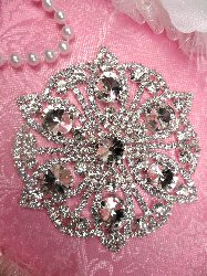 STS141 Silver Crystal Rhinestone Applique Embellishment  4"