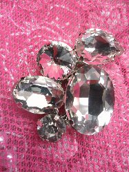 STS146 Crystal Clear Rhinestone Embellishment Designer Metal Back 2"