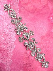 TS116VT  Vintage Applique Rhinestone Crystal Silver Embellishment  11"