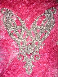 STS17 Pandora Bodice Silver Beaded Crystal Rhinestone Appliques 13"