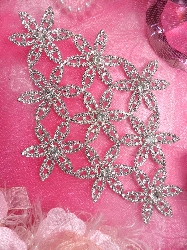 STS45 Bridal Sash Silver Beaded Rhinestone Applique 7.25"