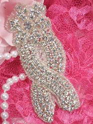 STS5 Floral Cross Silver Beaded Crystal Rhinestone Applique