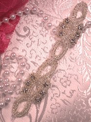 STS7 Chain Links Silver Beaded Crystal Rhinestone Applique
