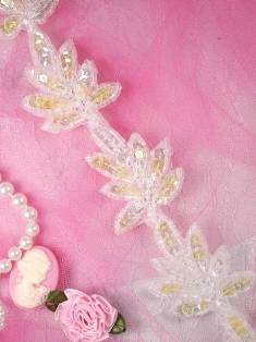 T8633 Champagne Leaf  Vine Sequin Beaded Trim 2"