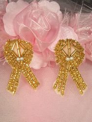 AT8868  Set of (2) Gold  Beaded Appliques 1.75"