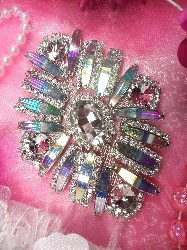 TS106 Aurora Borealis Silver Crystal AB Rhinestone Applique Embellishment 4.25"