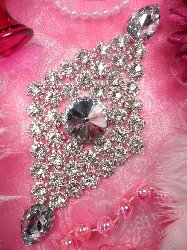 TS110 Silver Crystal Rhinestone Applique Embellishment 7.25"