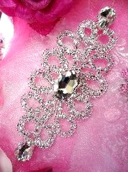 TS112 Silver Crystal Clear Rhinestone Applique Embellishment 5.5"