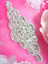 TS134 Crystal Rhinestone Applique Silver Embellishment  5.5"