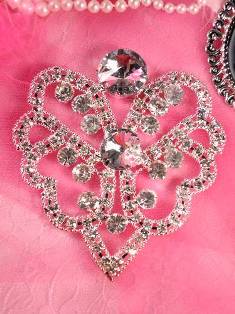 TS51 Silver Crystal Clear Rhinestone Applique Embellishment 4.25"