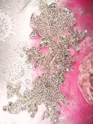 TS71 Silver Beaded Pearl Crystal Rhinestone Applique 12"