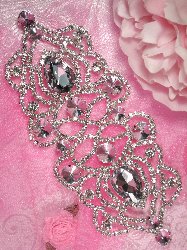 TS56 Lisa Silver Crystal Clear Rhinestone Applique Embellishment 8"