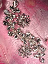 TS58 Edith Silver Crystal Rhinestone Applique Embellishment  10"