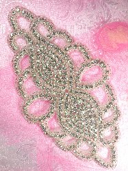 TS61 Jennifer Silver Beaded Crystal Rhinestone Applique 7.75"