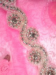 TS68 Amber Silver Beaded Crystal Rhinestone Trim