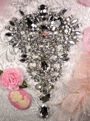 TS72 Vintage Silver Crystal Rhinestone Applique Embellishment 4.75"