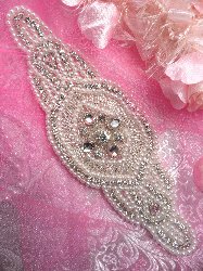 RMTS88-slcrp Reduced Crystal Clear Silver Pearl Beaded Rhinestone Applique 8.25"