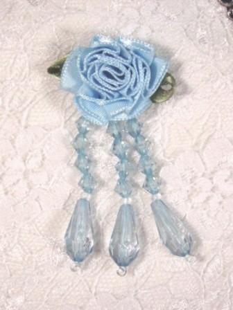 VD1  Lt. Blue Floral Dangle Beaded Applique 2.75"