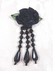 VD1  Black Floral Dangle Beaded Applique 3"