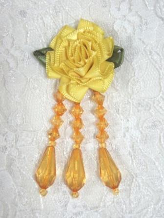 VD1 Yellow Floral Dangle Beaded Applique 2.75"