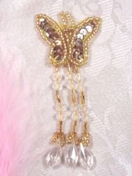 VD14  Gold Butterfly Dangle Beaded Sequin Applique 3"