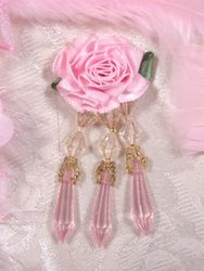 VD2  Pink Floral Dangle Beaded Applique 3"