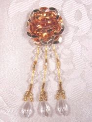 VD15  Gold Floral Dangle Beaded Applique 3"