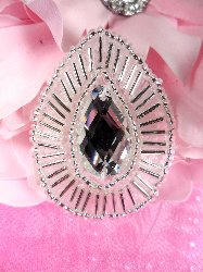 XR111 Teardrop Treasure Silver Crystal Clear Beaded Rhinestone Applique 1.75"