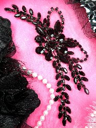 XR119  Black Rhinestone Applique Embellishment 7.5"