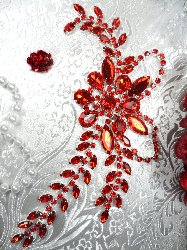 XR119 Red Crystal Rhinestone Applique Embellishment 7.5"