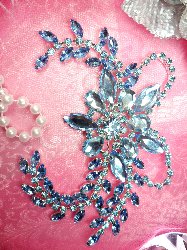 XR127 Ice Blue Crystal Rhinestone Applique Embellishment 7.5"