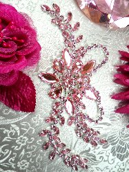 XR127 Crystal Rhinestone Pink Ice Applique Embellishment 7.5"