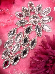 XR139 Silver Crystal Clear Rhinestone Applique Embellishment 6"
