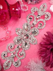 XR144 Silver Crystal Rhinestone Applique Embellishment 9"